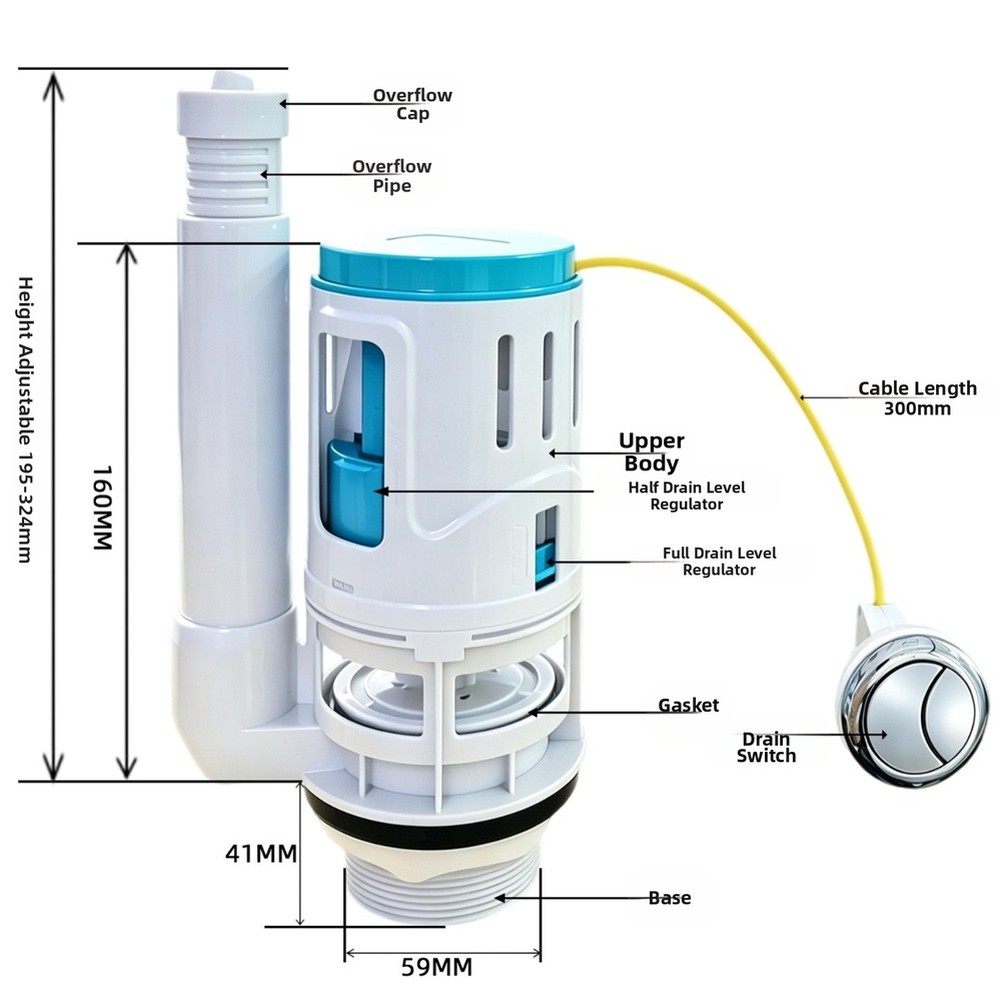 1 ピースデュアルフラッシュバルブケーブルトイレ水槽機構節水 - Toilet Flush Valve のレビューと価格
